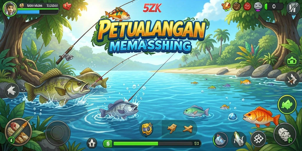 Tampilan gameplay seru memancing ikan di <strong>5ZK</strong>, penuh warna dan realisme.