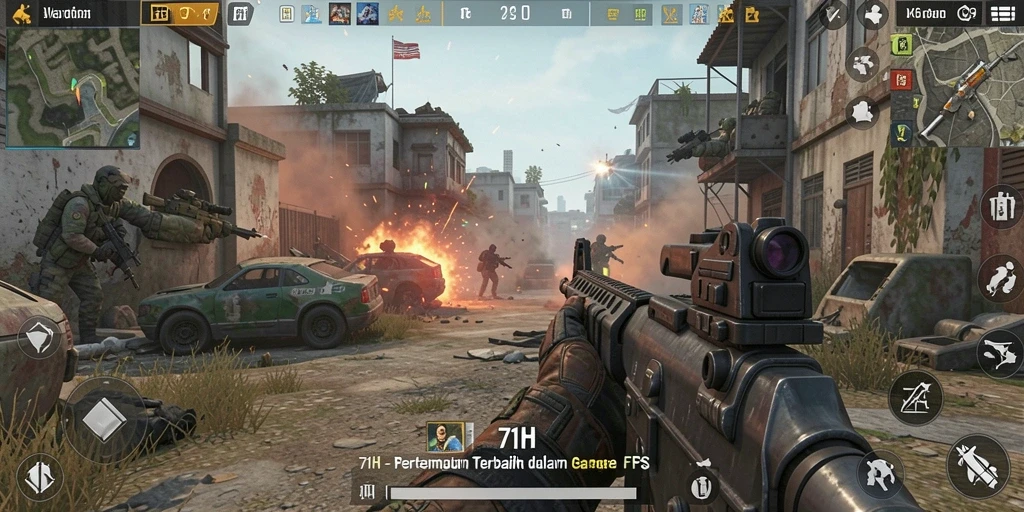 Tampilan gameplay FPS yang mendebarkan dalam 71H.