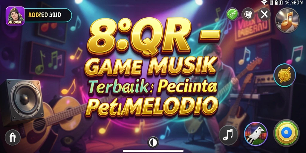 Tampilan gameplay 8QR yang penuh warna dengan tantangan musik.