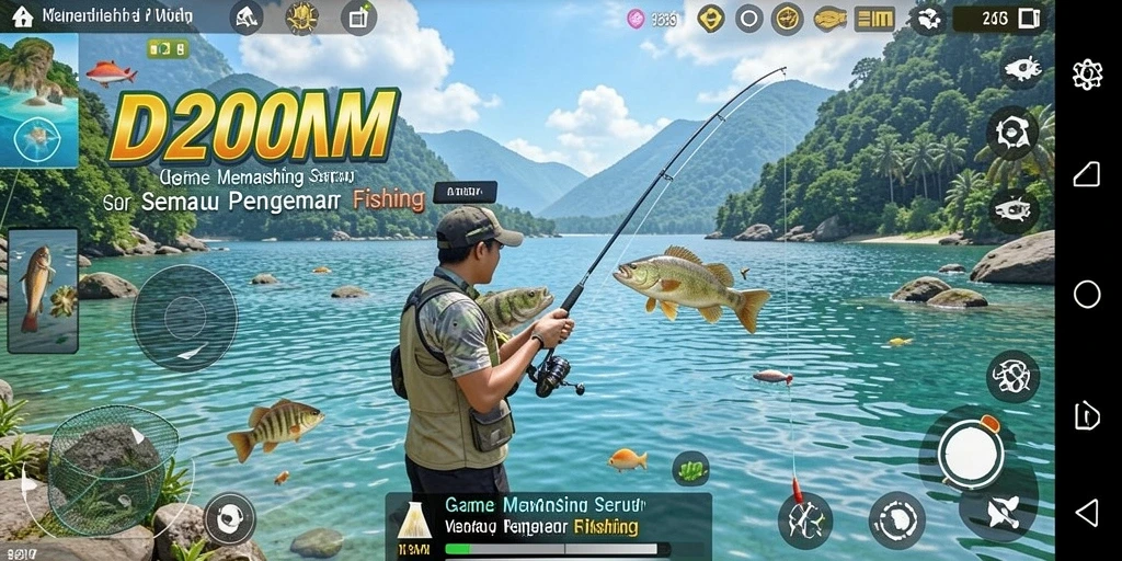 Tampilan gameplay D200M dengan suasana memancing yang realistis.