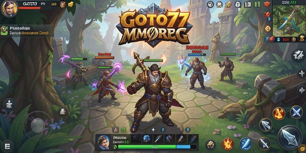 Tampilan gameplay GOTO77 yang menampilkan aksi pertempuran seru.