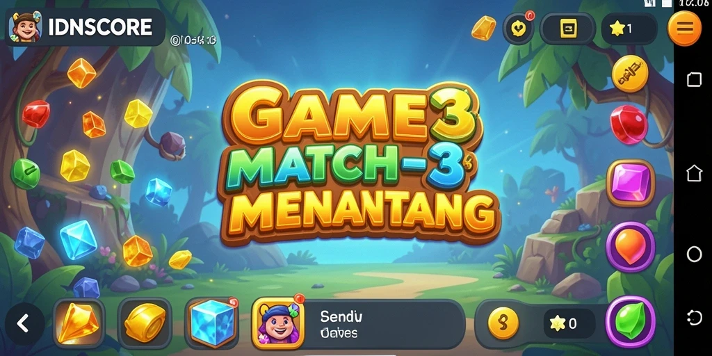 Tampilan gameplay seru dalam IDNSCORE dengan tantangan Match-3.