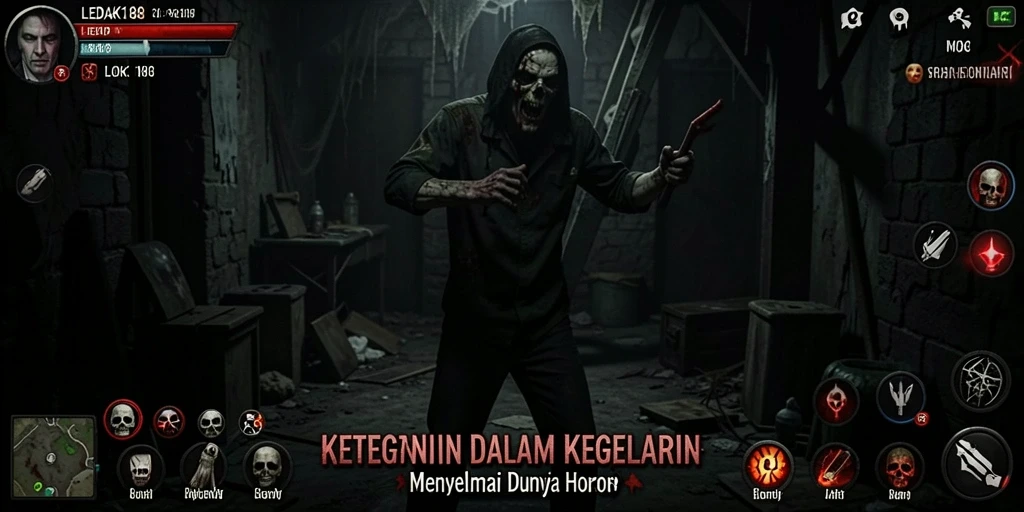 Gameplay menegangkan dalam suasana kegelapan dan ketegangan.
