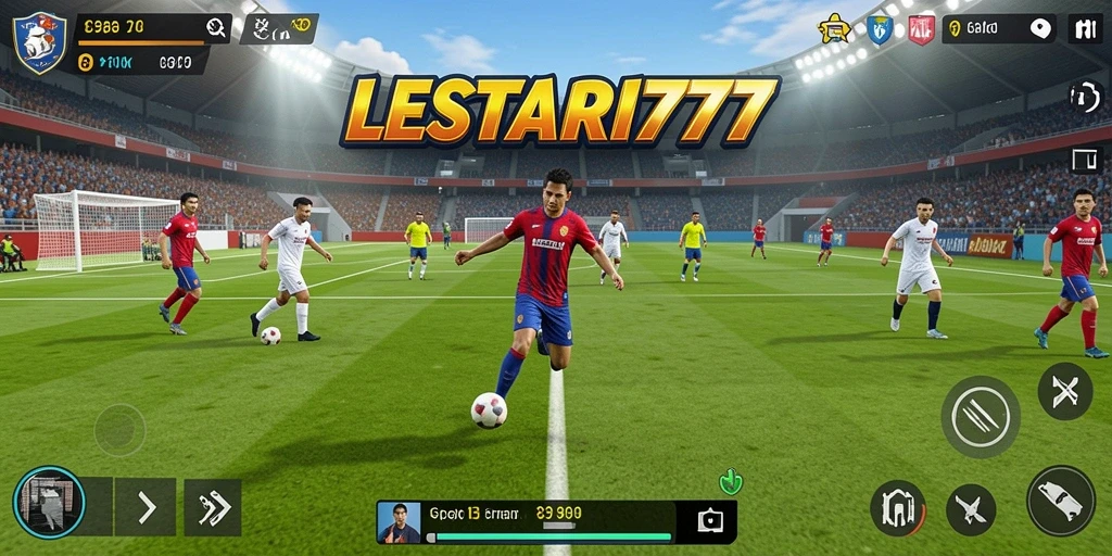 Tampilan gameplay LESTARI777 dengan aksi sepak bola yang mendebarkan.