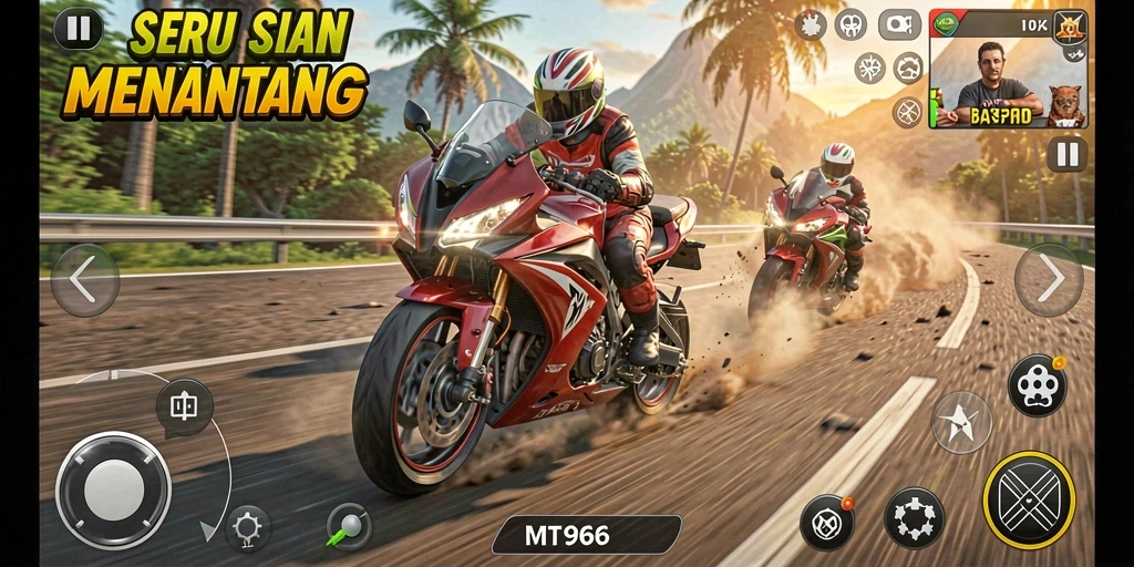 Gameplay seru balapan motor di MT966 yang penuh aksi.