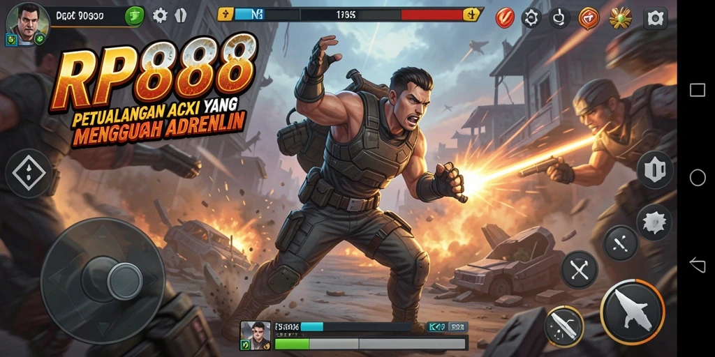 Screenshot gameplay RP888 menampilkan aksi tempur yang mendebarkan.